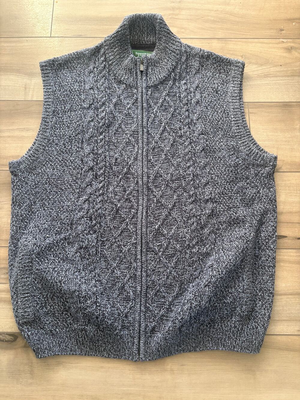 Chunky Cable Knit Full Zip Sweater Vest Men's, Wool Blend, Size 3XL
